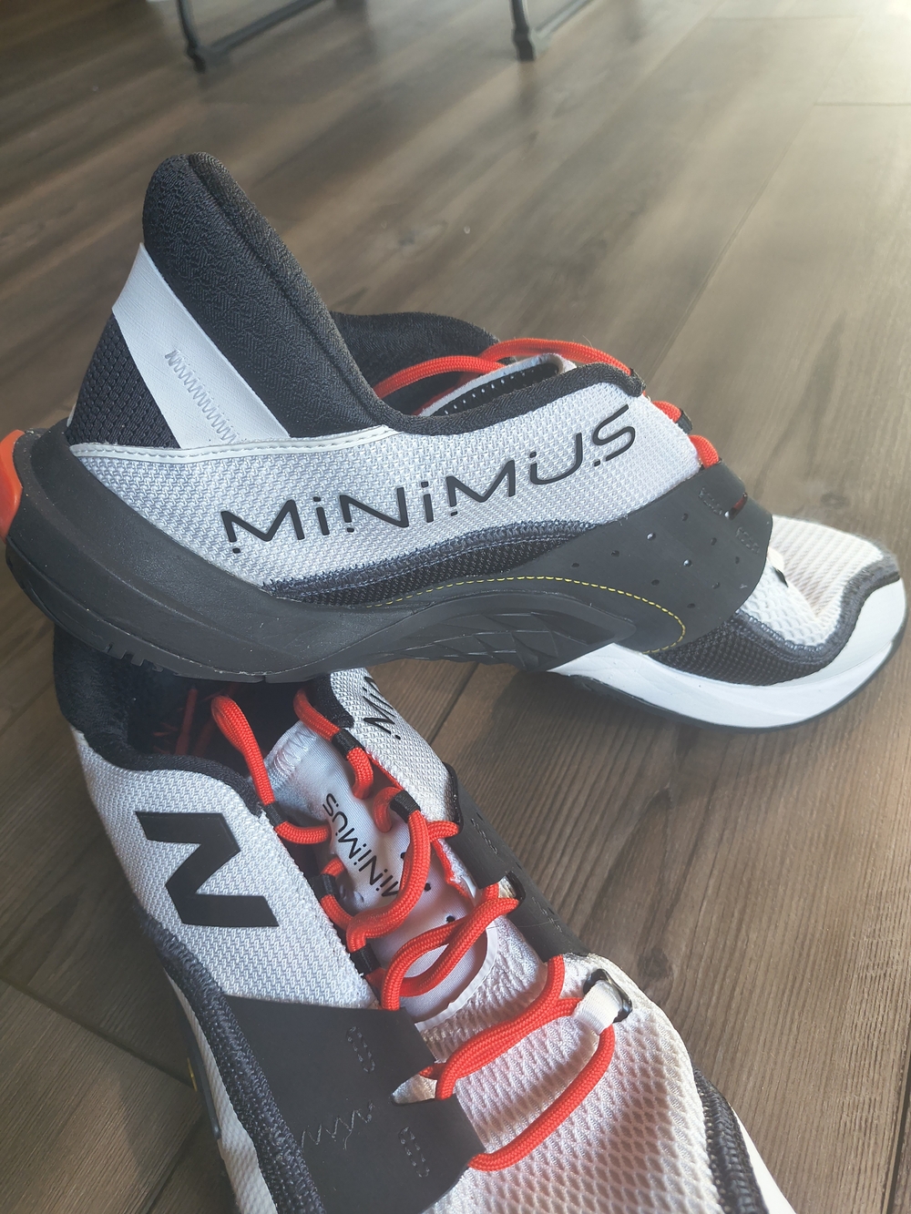 New Balance Minimus Mens Running Shoes - White & Black with Red Accents 13